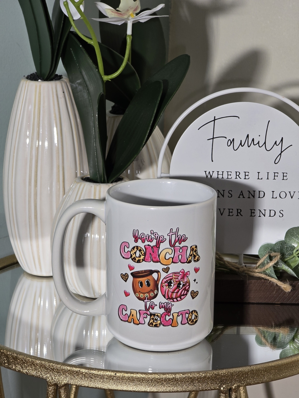 White Ceramic "You're the Concha to My Cafecito" Coffee Mug